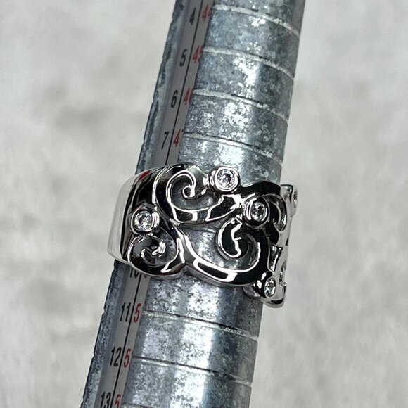 Silver Tone CZ Scroll Vine Ring GR Thailand Shiny Sparkly 4.75 5 - Picture 3 of 8